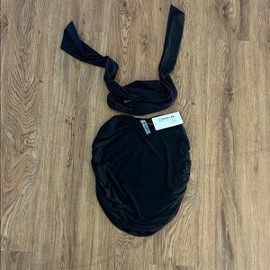 Black Strapless Top with Neck Tie